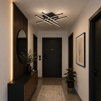 Lustra LED cu Telecomanda LINEX, 81W, 6 Elemente, Liniara, lumina Rece/Calda/Neutra, Dimabila, Negru