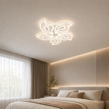 Lustra LED cu telecomanda LILY 86W, 5 Elemente, lumina Rece/Calda/Neutra, Dimabila, Alb