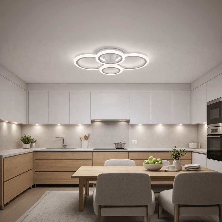 Lustra LED cu telecomanda  BETTY 43W, 4 Cercuri, lumina Rece/Calda/Neutra, Dimabila, Alb