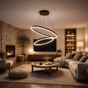 Lustra LED suspendata cu Telecomanda CASIANA 40W, 2 Cercuri, Lumina Rece/Calda/Neutra 3000K/4000K/6000K, Dimabila, Negru, Inaltime Reglabila, Metal si Acril