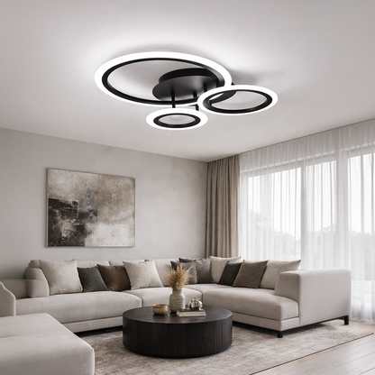 Lustra LED cu telecomanda BETTY 40W, 3 Cercuri, lumina Rece/Calda/Neutra, Dimabila, Negru