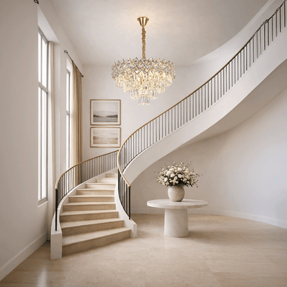 Candelabru Cristal WINDSOR Eleganza 8x E14, Diametru 39cm, Auriu Lucios, Inaltime Reglabila, Metal si Cristal