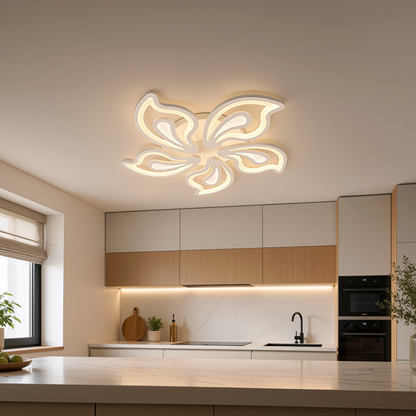 Lustra LED cu telecomanda GLORIOSA 95W, 5 Petale, lumina Rece/Calda/Neutra, Dimabila, Alb