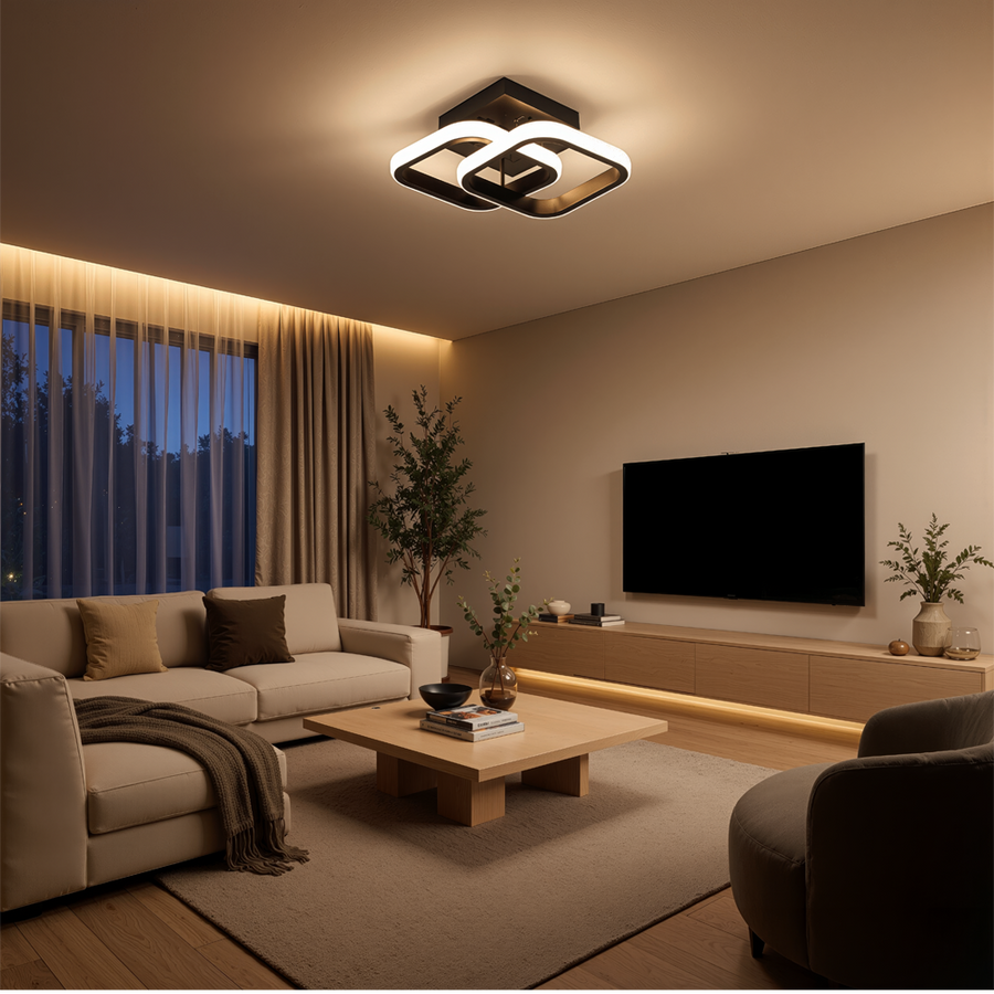 Lustra LED VERTEX Matrix Romburi Suprapuse, Rame Metalice, 24W, 2 Romburi, Lumina Rece/Calda/Neutra 3000K/4000K/6000K, Negru, Metal si Silicon