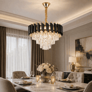 Candelabru Cristal VERSAILLES Nobile 5xE14, Diametru 40cm, Auriu Lucios si Negru