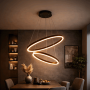 Lustra LED suspendata cu Telecomanda CASIANA 40W, 2 Cercuri, Lumina Rece/Calda/Neutra 3000K/4000K/6000K, Dimabila, Negru, Inaltime Reglabila, Metal si Acril