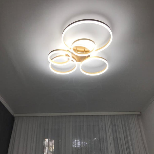 Fotografie de la client: Lustra LED cu telecomanda LYRA 248W, 5 Cercuri, lumina Rece/Calda/Neutra, Dimabila, Auriu Periat