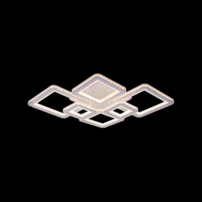 Lustra LED cu telecomanda si cristal QUADRIS RGB 175W, 6 Patrate, Lumina Rece/Calda/Neutra, Dimabila, Alb