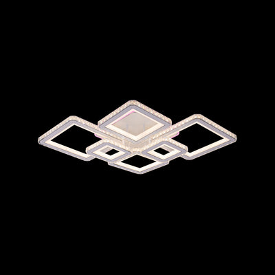 Lustra LED cu telecomanda si cristal QUADRIS RGB 175W, 6 Patrate, Lumina Rece/Calda/Neutra, Dimabila, Alb