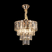 Candelabru Cristal VALMONT Petito 3xE14, D30 cm, Auriu, Inaltime Reglabila, Metal si Cristal