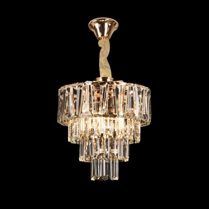 Candelabru Cristal VALMONT Petito 3xE14, D30 cm, Auriu, Inaltime Reglabila, Metal si Cristal