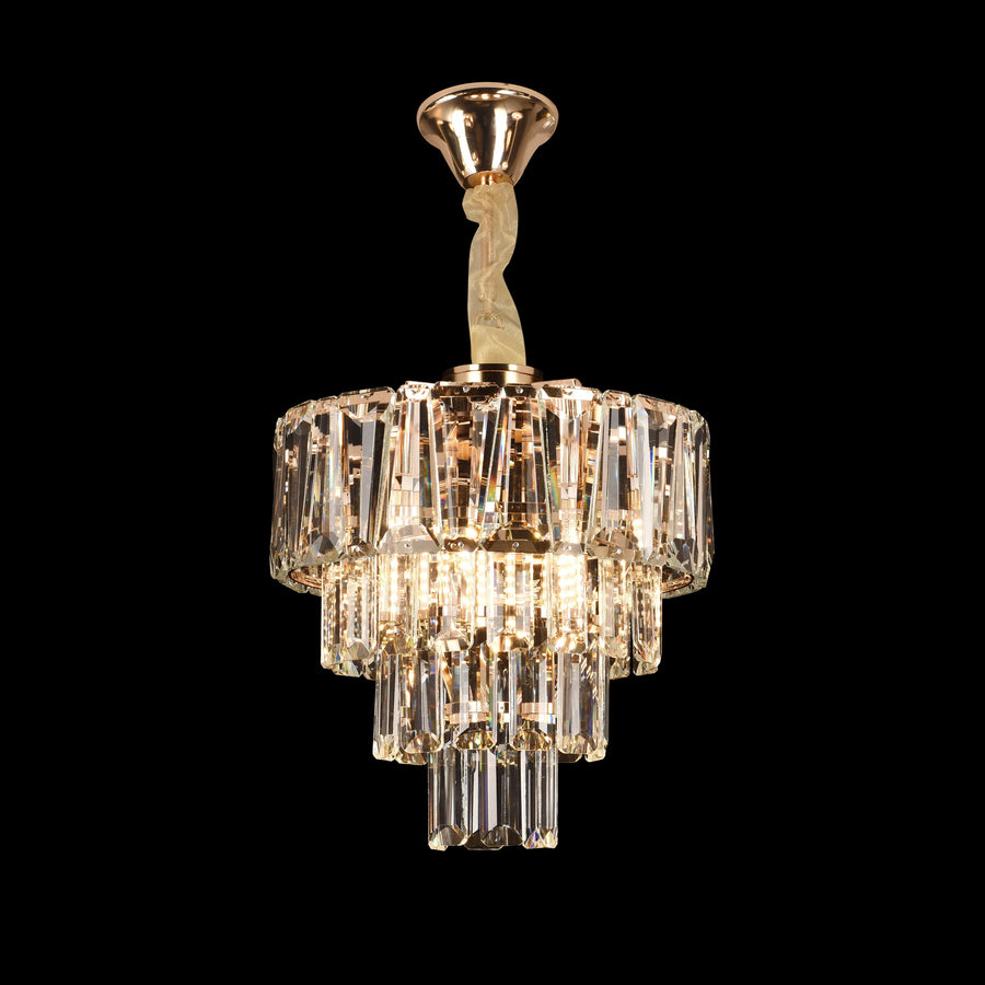 Candelabru Cristal VALMONT Petito 3xE14, D30 cm, Auriu, Inaltime Reglabila, Metal si Cristal