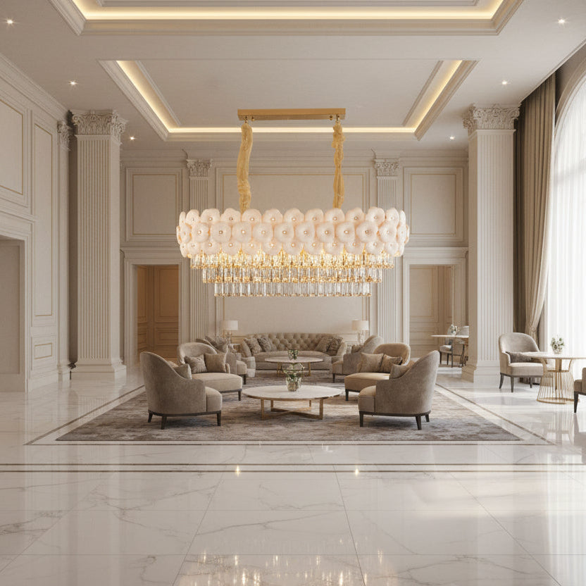 Candelabru Cristal PETAL Regalis 12xE14, 80x30 cm, Auriu, Inaltime Reglabila, Metal si Cristal