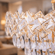 Candelabru Cristal WINDSOR Eleganza 8x E14, Diametru 39cm, Auriu Lucios, Inaltime Reglabila, Metal si Cristal