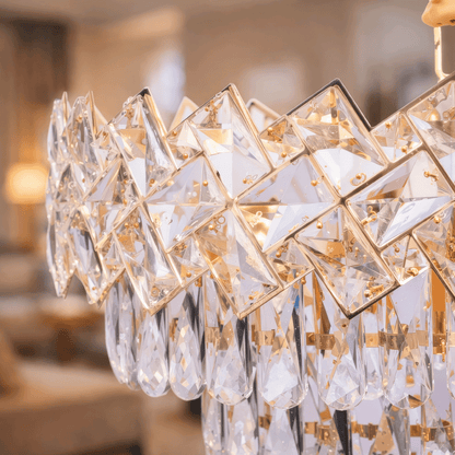 Candelabru Cristal WINDSOR Eleganza 8x E14, Diametru 39cm, Auriu Lucios, Inaltime Reglabila, Metal si Cristal