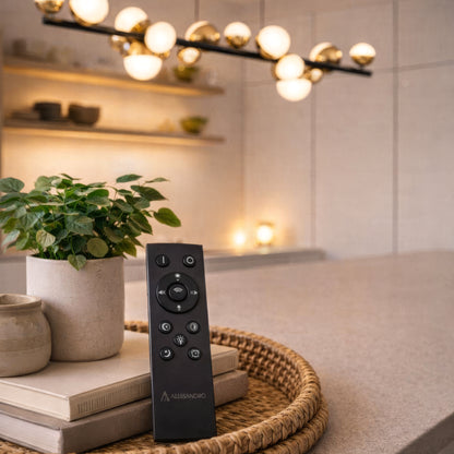 Lustră Suspendată LED Acril Aurion 29W cu Telecomandă, Dimabilă, Negru Auriu, Metal și Acril