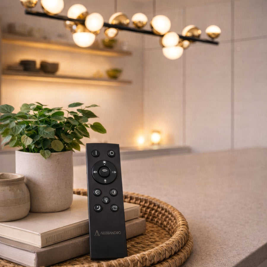 Lustră Suspendată LED Acril Aurion 29W cu Telecomandă, Dimabilă, Negru Auriu, Metal și Acril