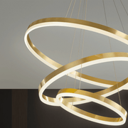Lustra LED suspendata cu telecomanda ELIZABETH, 85W, 3 Cercuri, lumina Rece/Calda/Neutra, Dimabila, Auriu Lucios, Inaltime Reglabila
