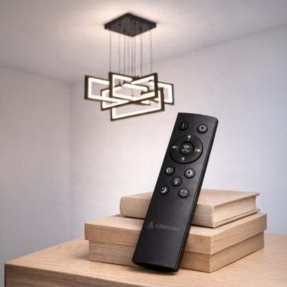 Lustra LED cu telecomanda ,Suspendata 96W, 4 Elemente, lumina Rece/Calda/Neutra, Dimabila, Inaltime Reglabila, Negru