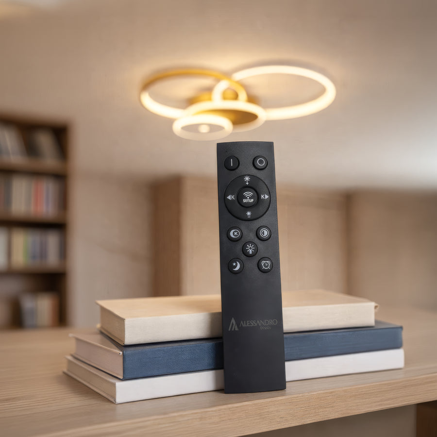 Lustra LED cu telecomanda KILLIAN 80W, 4 Cercuri, lumina Rece/Calda/Neutra, Dimabila, Auriu