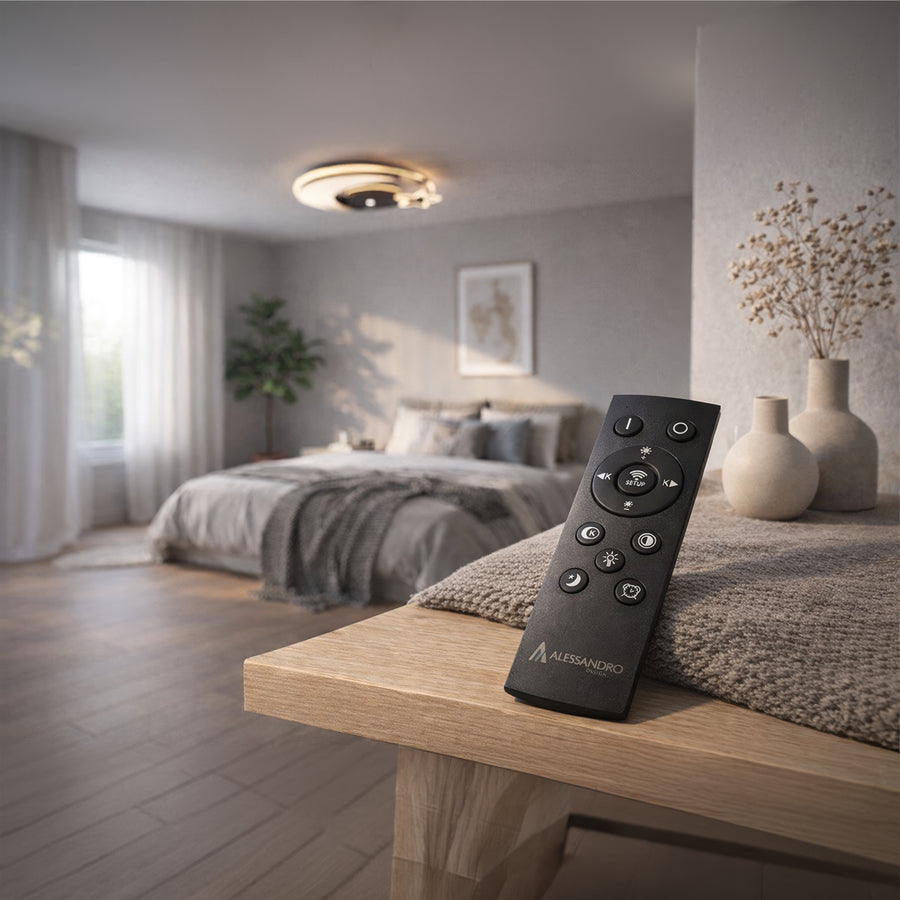 Lustra LED cu telecomanda ALYONA 44W, Luna si Stea, lumina Rece/Calda/Neutra, Dimabila, Negru