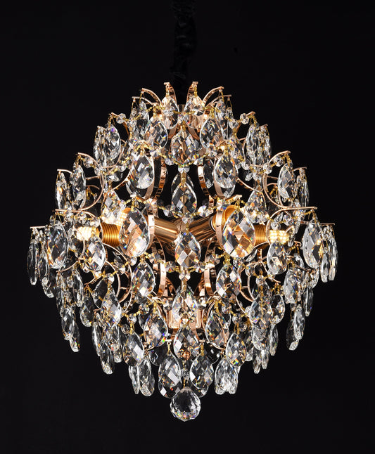 Candelabru Cristal CRYSTARA Nobile, 5x E14, Diametru 40cm, Auriu Lucios