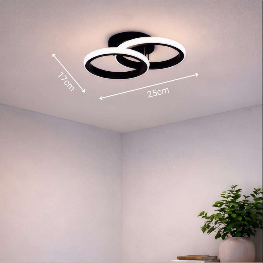 Lustra LED VERTEX CIRCULA 21W, 2 Cercuri, Rame Metalice, lLumina Rece/Calda/Neutra 3000K/4000K/6000K, Negru, Metal