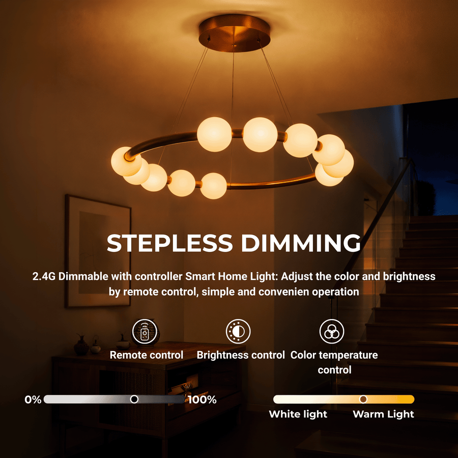 Lustră Suspendată LED Acril Nova 57W cu Telecomandă, Dimabilă, 3000K/4000K/6000K, Auriu, Metal și Acril