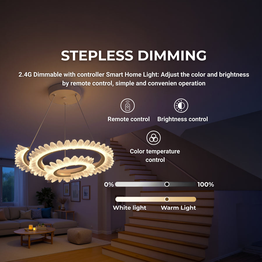 Lustra LED cu Telecomanda  LT188WH, Cristal si Metal, 40W, Dimabila, Inaltime Reglabila, Lumina Rece/Calda/Neutra, Iluminat Luxos