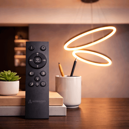 Lustra LED suspendata cu Telecomanda CASIANA 40W, 2 Cercuri, Lumina Rece/Calda/Neutra 3000K/4000K/6000K, Dimabila, Negru, Inaltime Reglabila, Metal si Acril