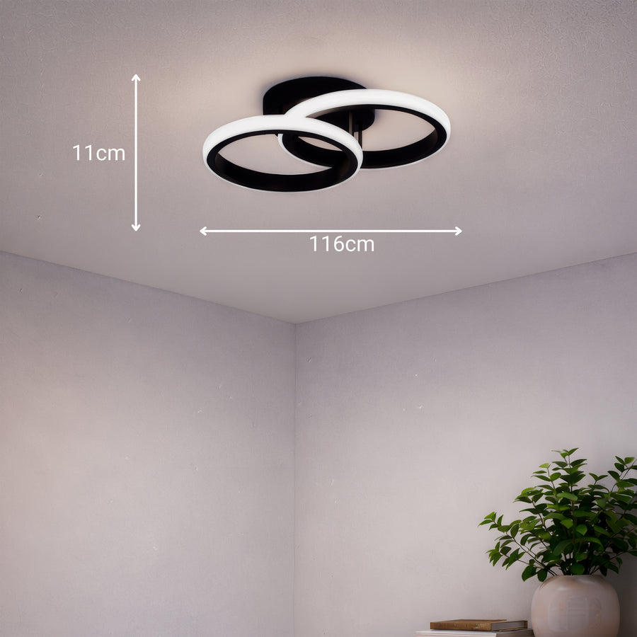 Lustra LED VERTEX CIRCULA 21W, 2 Cercuri, Rame Metalice, lLumina Rece/Calda/Neutra 3000K/4000K/6000K, Negru, Metal