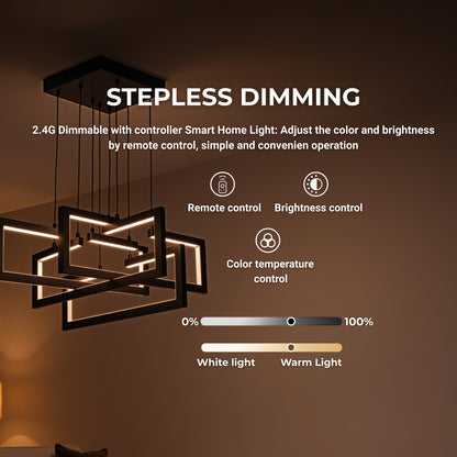 Lustra LED cu telecomanda ,Suspendata 96W, 4 Elemente, lumina Rece/Calda/Neutra, Dimabila, Inaltime Reglabila, Negru