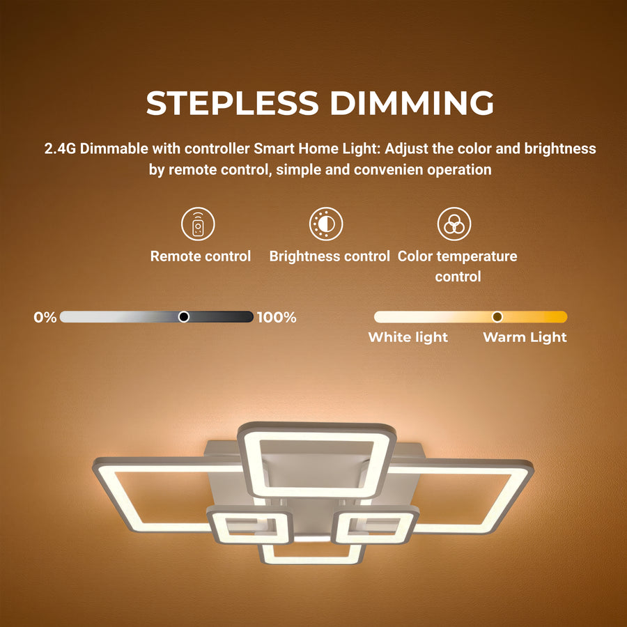 Lustra LED cu telecomanda ELLA 119W, 6 Patrate, lumina Rece/Calda/Neutra, Dimabila, Alb