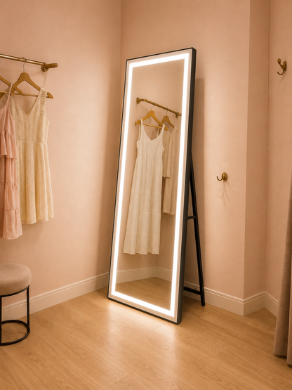 Oglinda LED Rectangulara, Rama Neagra, 50x160cm, Dimabila, Lumina Rece/Calda/Neutra, Dressing Couture