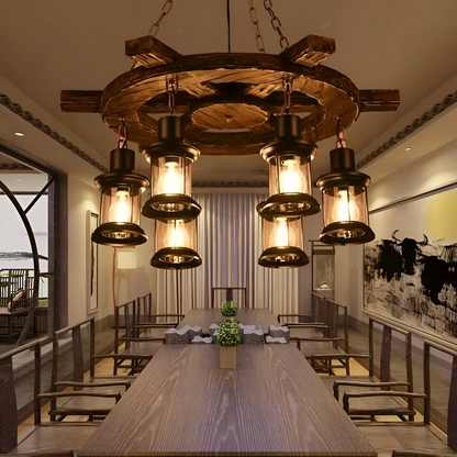 Lustra Vintage LV592/6BK, 6xE27, Rustic Barn, Sfoara si Metal, 70cm, Negru