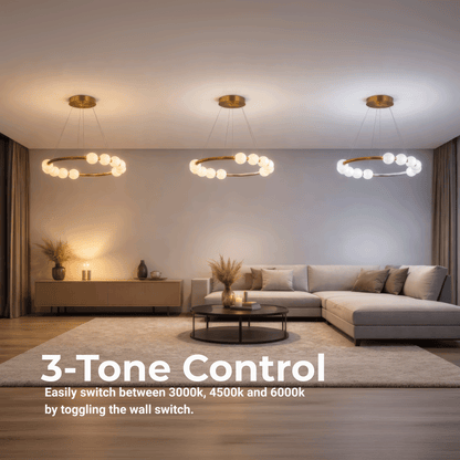 Lustră Suspendată LED Acril Nova 57W cu Telecomandă, Dimabilă, 3000K/4000K/6000K, Auriu, Metal și Acril