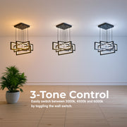 Lustra LED cu telecomanda ,Suspendata 96W, 4 Elemente, lumina Rece/Calda/Neutra, Dimabila, Inaltime Reglabila, Negru