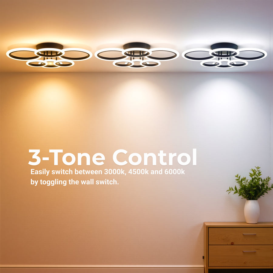 Lustra LED cu telecomanda BETTY 82W, 6 Cercuri, lumina Rece/Calda/Neutra, Dimabila, Negru