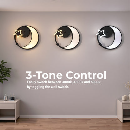 Lustra LED cu telecomanda ALYONA 44W, Luna si Stea, lumina Rece/Calda/Neutra, Dimabila, Negru