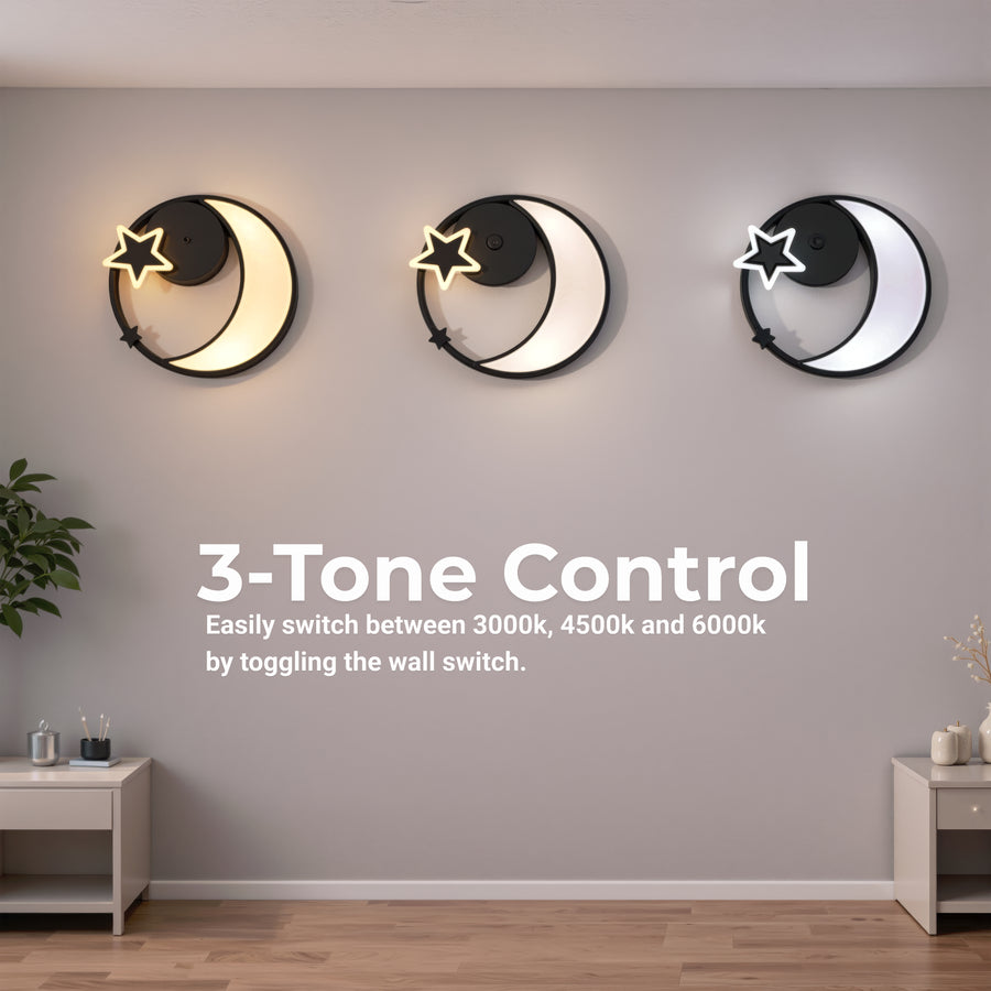 Lustra LED cu telecomanda ALYONA 44W, Luna si Stea, lumina Rece/Calda/Neutra, Dimabila, Negru