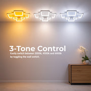 Lustra LED cu telecomanda ELLA 119W, 6 Patrate, lumina Rece/Calda/Neutra, Dimabila, Alb