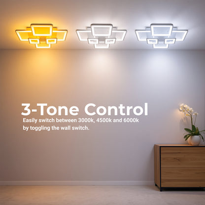 Lustra LED cu telecomanda ELLA 119W, 6 Patrate, lumina Rece/Calda/Neutra, Dimabila, Alb