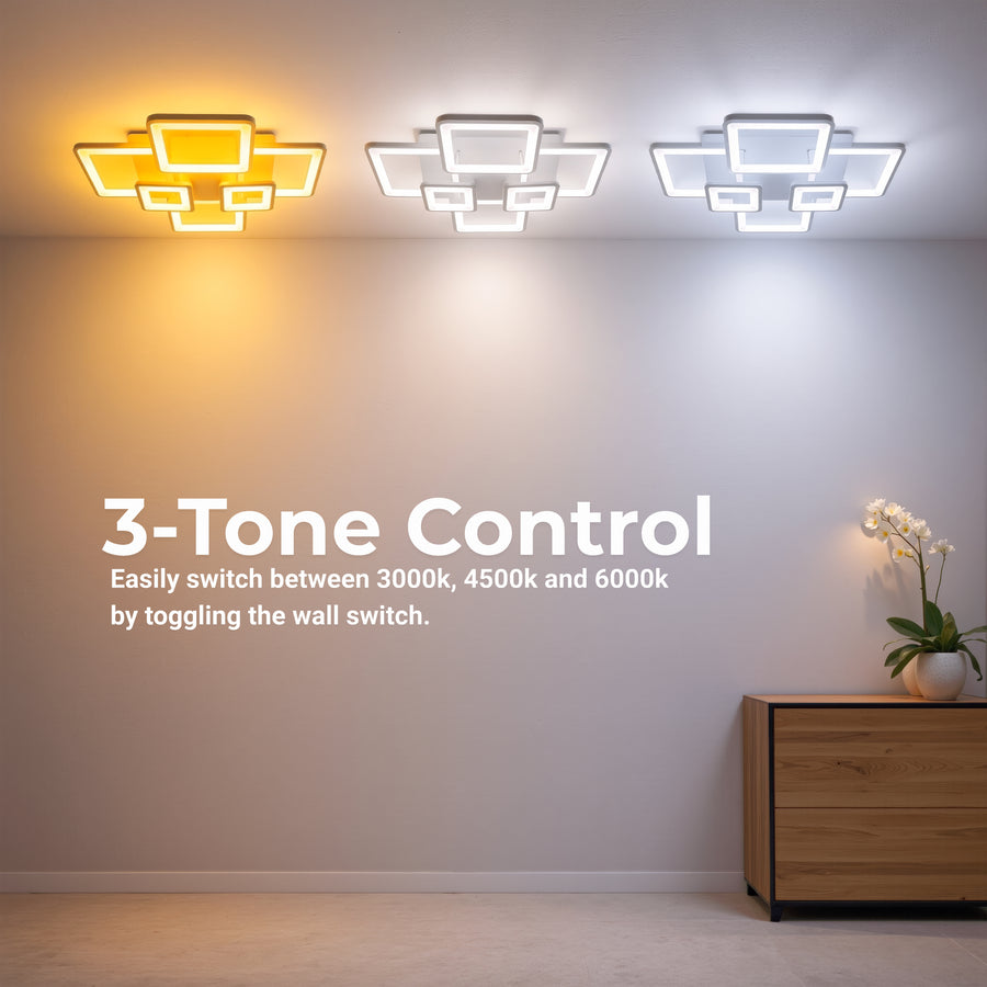 Lustra LED cu telecomanda ELLA 119W, 6 Patrate, lumina Rece/Calda/Neutra, Dimabila, Alb