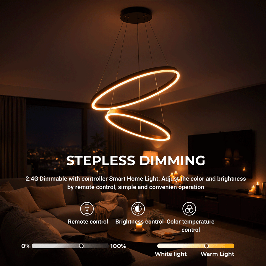 Lustra LED suspendata cu Telecomanda CASIANA 40W, 2 Cercuri, Lumina Rece/Calda/Neutra 3000K/4000K/6000K, Dimabila, Negru, Inaltime Reglabila, Metal si Acril