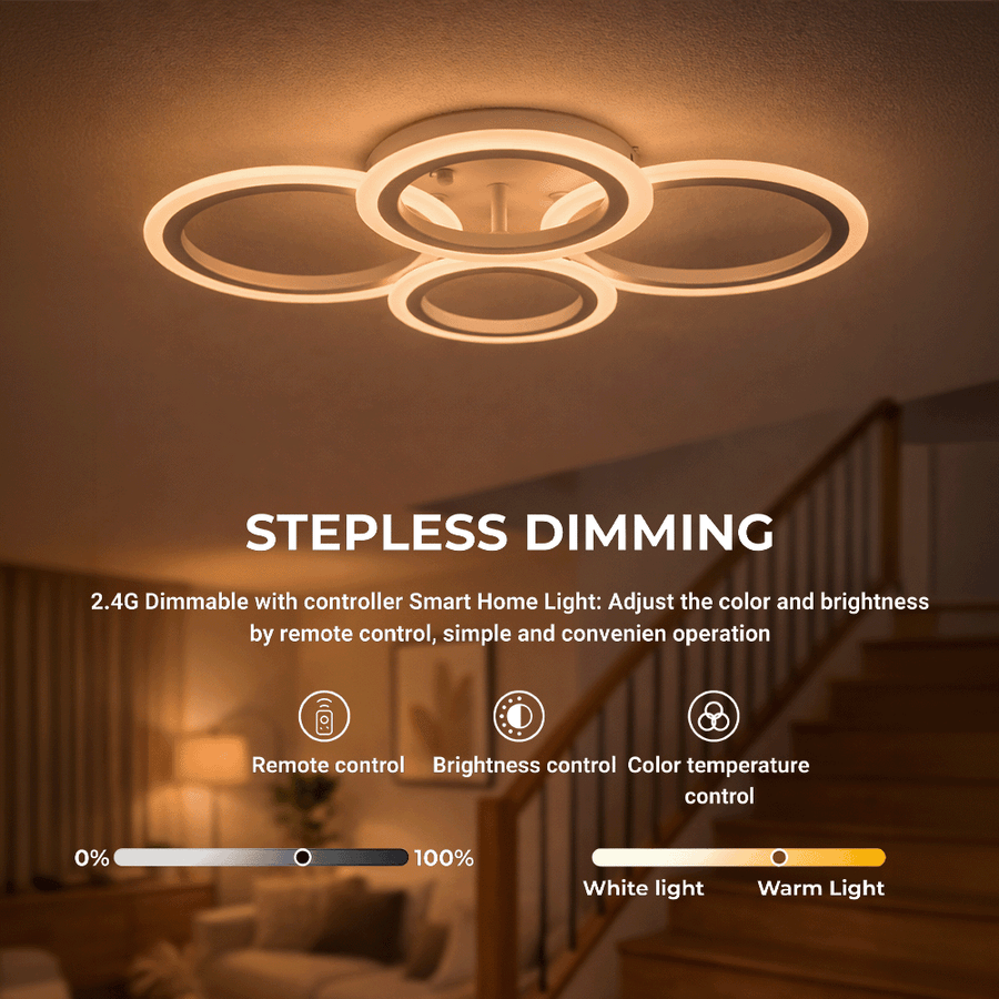 Lustra LED cu telecomanda  BETTY 43W, 4 Cercuri, lumina Rece/Calda/Neutra, Dimabila, Alb