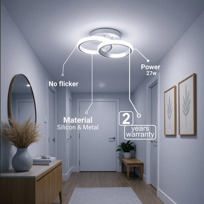 Lustra LED VERTEX CIRCULA 21W, 2 Cercuri, Rame Metalice, lumina Rece/Calda/Neutra, Alb
