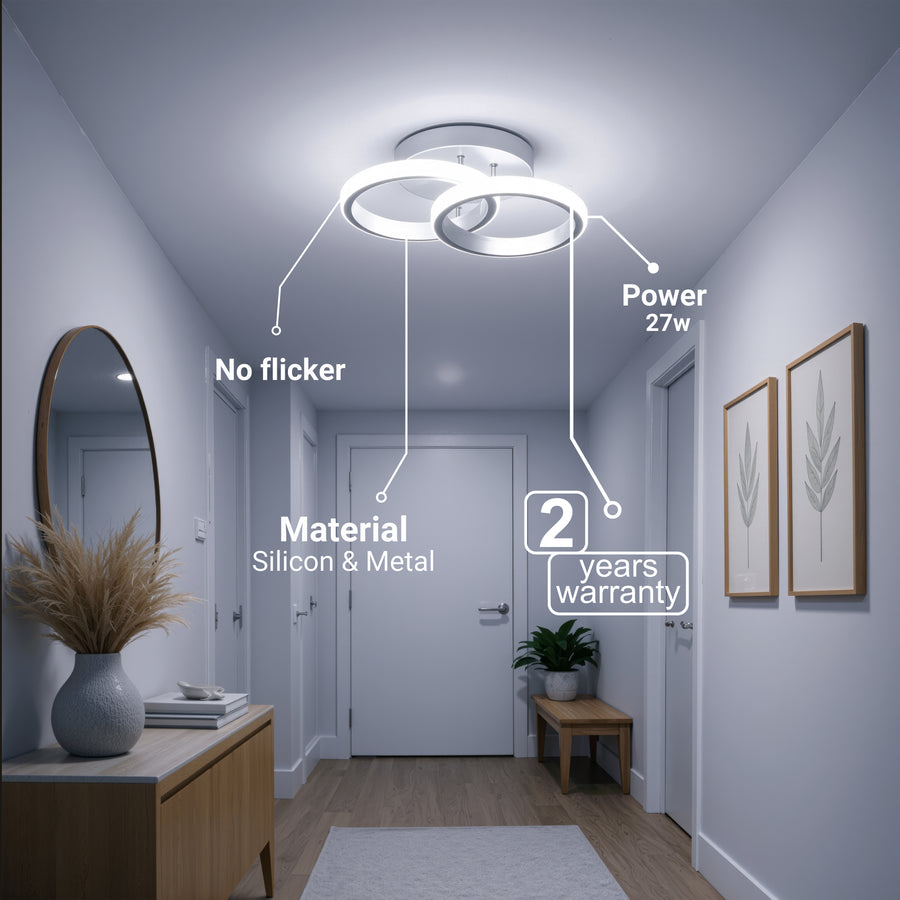 Lustra LED VERTEX CIRCULA 21W, 2 Cercuri, Rame Metalice, lumina Rece/Calda/Neutra, Alb