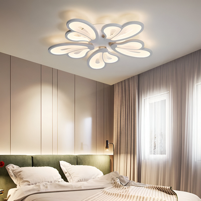 Lustra LED cu telecomanda BLOSSOM 95W, 5 Petale, lumina Rece/Calda/Neutra 3000K/4000K/6000K, Dimabila, Alb, Metal si Acril