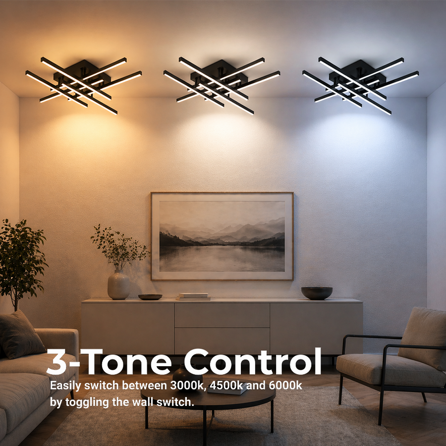 Lustra LED cu Telecomanda LINEX, 81W, 6 Elemente, Liniara, lumina Rece/Calda/Neutra, Dimabila, Negru