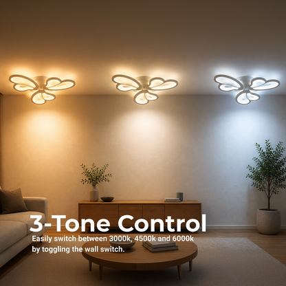 Lustra LED cu telecomanda BLOSSOM 40W, 3 Petale, lumina Rece/Calda/Neutra, Dimabila, Alb